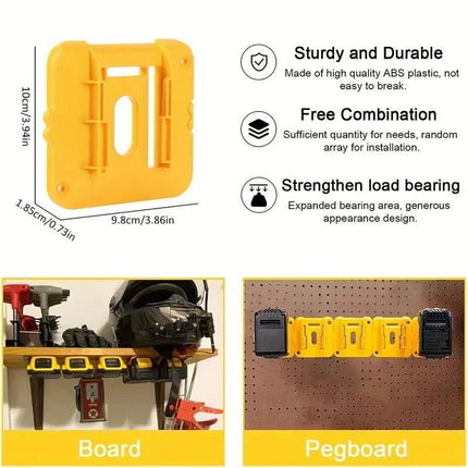 Yellow 5 Pack Battery Mount Holder for Dewalt 18V 20V 60V Lithium Batteries - Heavy Duty ABS Wall Storage Rack - Workshop Garage Organiser.