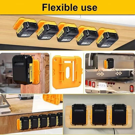 Yellow 5 Pack Battery Mount Holder for Dewalt 18V 20V 60V Lithium Batteries - Heavy Duty ABS Wall Storage Rack - Workshop Garage Organiser.