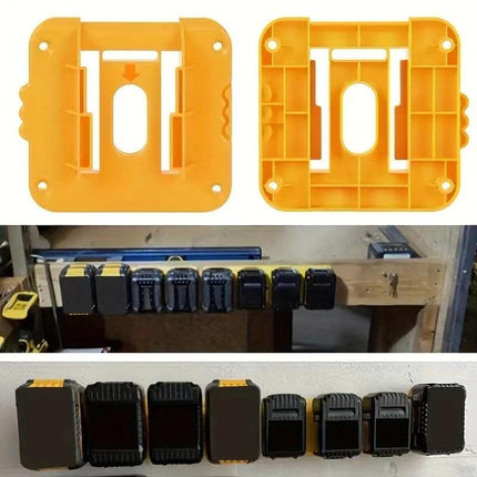 Yellow 5 Pack Battery Mount Holder for Dewalt 18V 20V 60V Lithium Batteries - Heavy Duty ABS Wall Storage Rack - Workshop Garage Organiser.