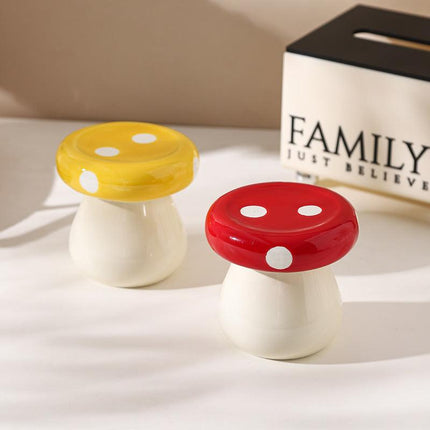 Red Stylish Mushroom Ceramic Toothpick Holder and Cotton Swab Jar for Home Kitchen Table Decor(Excluding cotton swabs, dental floss, etc.).
