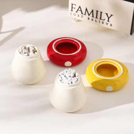 Yellow Stylish Mushroom Ceramic Toothpick Holder and Cotton Swab Jar for Home Kitchen Table Decor(Excluding cotton swabs, dental floss, etc.).