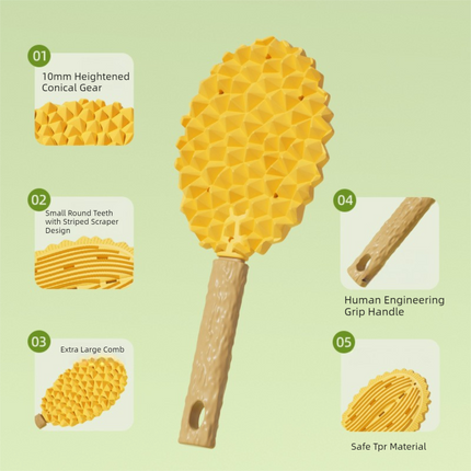 Green and Yellow Pet Durian Massage Comb 2-Pack - Cat Deshedding Brush with Dual-Sided TPR Design for Soft Skin and Fur Cleaning.
