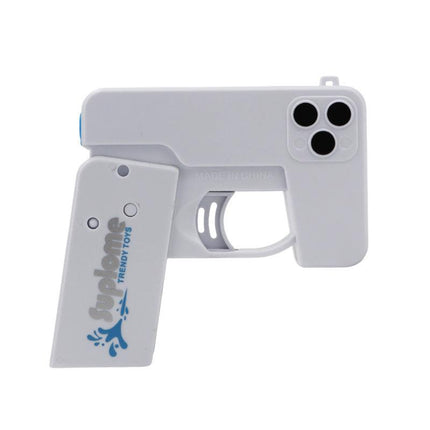 2 Pcs Grey Mini Foldable Phone Water Gun - Portable Dual-Nozzle Spray Toy for Summer Fun and Stress Relief.