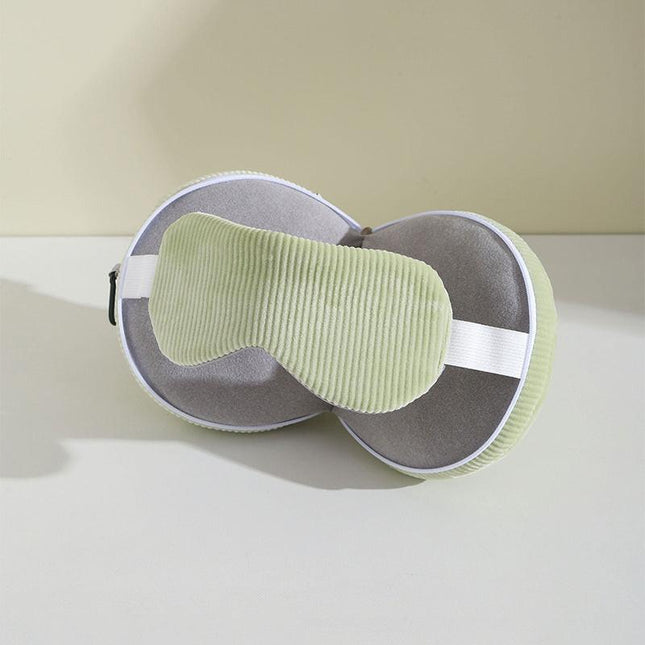 Green and Grey 3-in-1 Foldable Sleep Eye Mask with Neck Pillow - Compact Travel Pillow for Airplane, Office Naps and Restful Sleep.