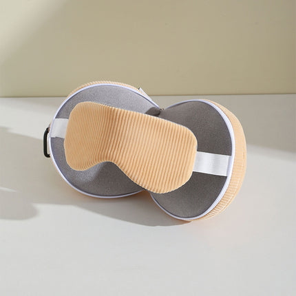 Beige and Grey 3-in-1 Foldable Sleep Eye Mask with Neck Pillow - Compact Travel Pillow for Airplane, Office Naps and Restful Sleep.