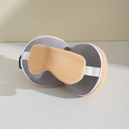 Beige and Grey 3-in-1 Foldable Sleep Eye Mask with Neck Pillow - Compact Travel Pillow for Airplane, Office Naps and Restful Sleep.