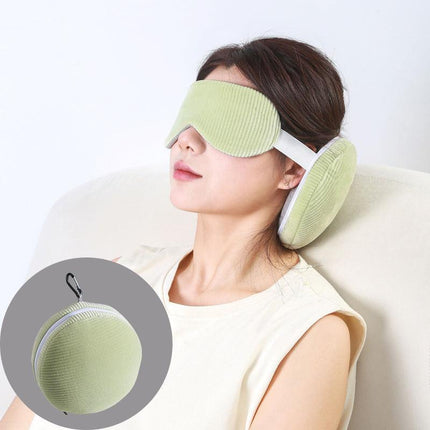 Beige and Grey 3-in-1 Foldable Sleep Eye Mask with Neck Pillow - Compact Travel Pillow for Airplane, Office Naps and Restful Sleep.