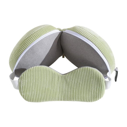 Beige and Grey 3-in-1 Foldable Sleep Eye Mask with Neck Pillow - Compact Travel Pillow for Airplane, Office Naps and Restful Sleep.