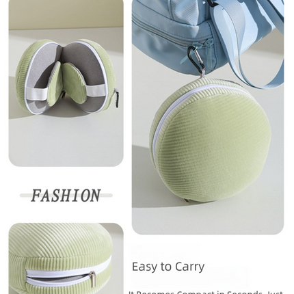 Beige and Grey 3-in-1 Foldable Sleep Eye Mask with Neck Pillow - Compact Travel Pillow for Airplane, Office Naps and Restful Sleep.