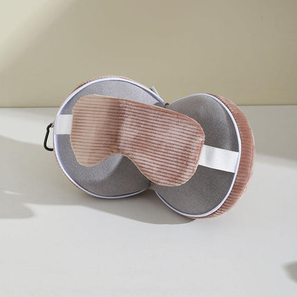 Brown and Grey 3-in-1 Foldable Sleep Eye Mask with Neck Pillow - Compact Travel Pillow for Airplane, Office Naps and Restful Sleep.