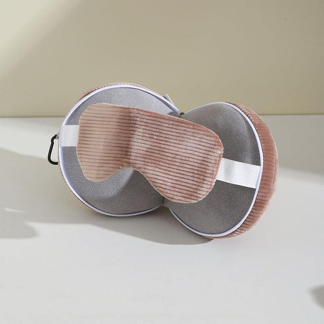 Brown and Grey 3-in-1 Foldable Sleep Eye Mask with Neck Pillow - Compact Travel Pillow for Airplane, Office Naps and Restful Sleep.