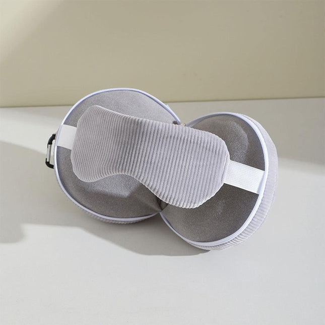 Grey 3-in-1 Foldable Sleep Eye Mask with Neck Pillow - Compact Travel Pillow for Airplane, Office Naps and Restful Sleep.