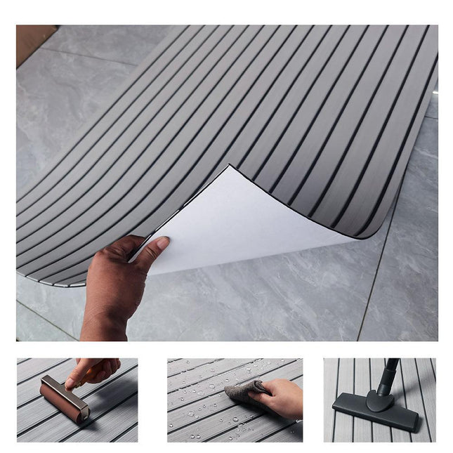 Grey Striped EVA Boat Deck Mat - Waterproof Non-Slip Flooring for Yacht, Boat, and Outdoor Use(2400x300x6mm).