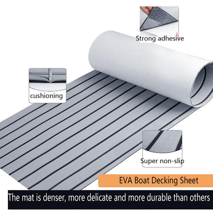 Grey Striped EVA Boat Deck Mat - Waterproof Non-Slip Flooring for Yacht, Boat, and Outdoor Use(2400x450x6mm).