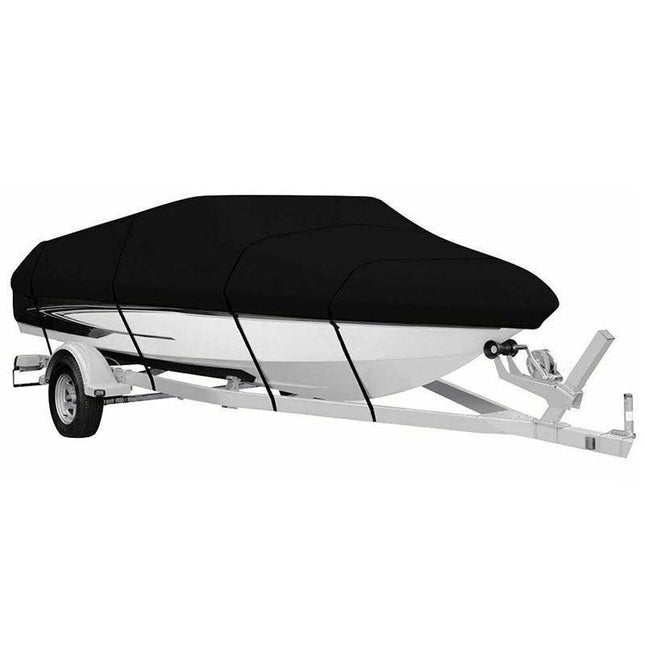 Black Heavy Duty Waterproof Tarp Covers with Storage Bag, Fits V-Hull, Fish&Ski, Pro-Style, Fishing, Runabout, Bass Boats, 14-16FT(530cm*290cm).