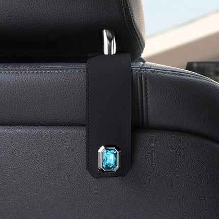 Black Car Multi-Functional PU Leather Hook with Crystal Decoration – Hidden Storage Hook for Front and Rear Seats (Set of 2).