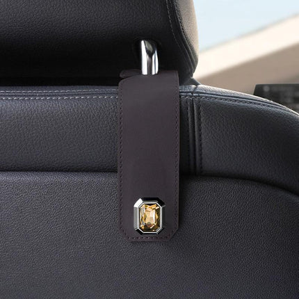Grey Car Multi-Functional PU Leather Hook with Crystal Decoration – Hidden Storage Hook for Front and Rear Seats (Set of 2).