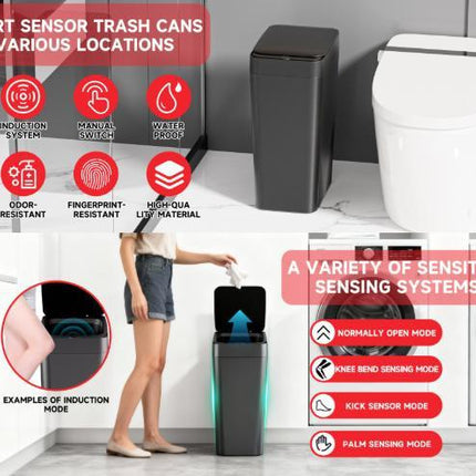 Grey Smart Sensor Trash Can – Slim, Durable, and Hands-Free Waste Bin for Kitchen, Bathroom, or Living Room.