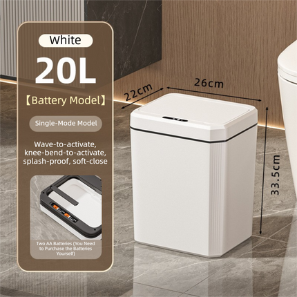 White Smart Sensor Trash Can – 20L Capacity, Touch-Free Operation with Odor-Blocking & Waterproof Design.