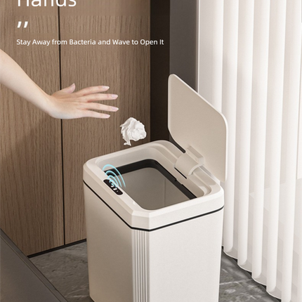 White Smart Sensor Trash Can – 20L Capacity, Touch-Free Operation with Odor-Blocking & Waterproof Design.