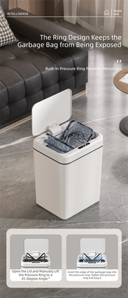 White Smart Sensor Trash Can – 20L Capacity, Touch-Free Operation with Odor-Blocking & Waterproof Design.