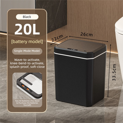 Black Smart Sensor Trash Can – 20L Capacity, Touch-Free Operation with Odor-Blocking & Waterproof Design.