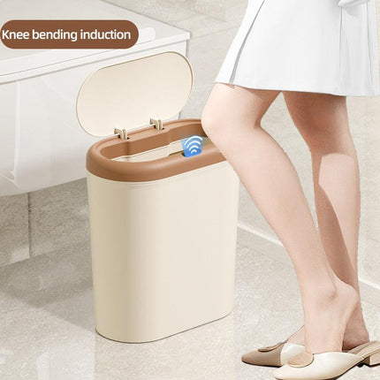 Beige Smart Sensor Trash Can – 15L Capacity, Compact Design for Home Use with Automatic Induction Opening(Three sensor modes).