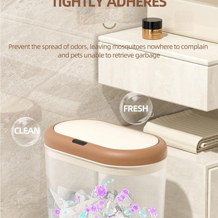Beige Smart Sensor Trash Can – 15L Capacity, Compact Design for Home Use with Automatic Induction Opening(Three sensor modes).