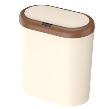Beige and Brown Smart Sensor Trash Can – 15L Capacity, Compact Design for Home Use with Automatic Induction Opening(Three sensor modes).