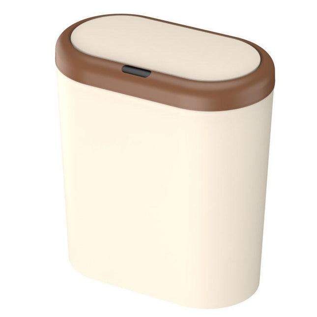Beige and Brown Smart Sensor Trash Can – 15L Capacity, Compact Design for Home Use with Automatic Induction Opening(Three sensor modes).