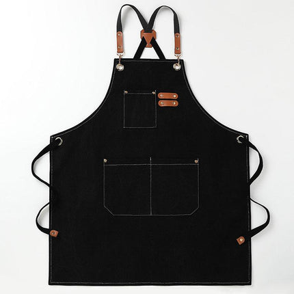 Black 16-ounce Heavy-Duty Canvas Apron – Durable, Waterproof & Oil-Resistant Kitchen Workwear for Cooking and Crafting.