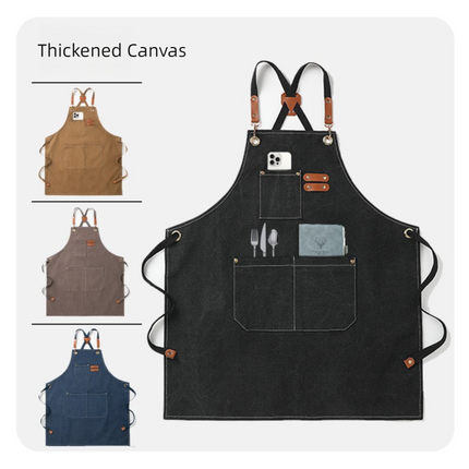 Black 16-ounce Heavy-Duty Canvas Apron – Durable, Waterproof & Oil-Resistant Kitchen Workwear for Cooking and Crafting.