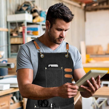 Black 16-ounce Heavy-Duty Canvas Apron – Durable, Waterproof & Oil-Resistant Kitchen Workwear for Cooking and Crafting.