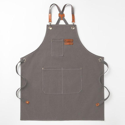 Grey 16-ounce Heavy-Duty Canvas Apron – Durable, Waterproof & Oil-Resistant Kitchen Workwear for Cooking and Crafting.