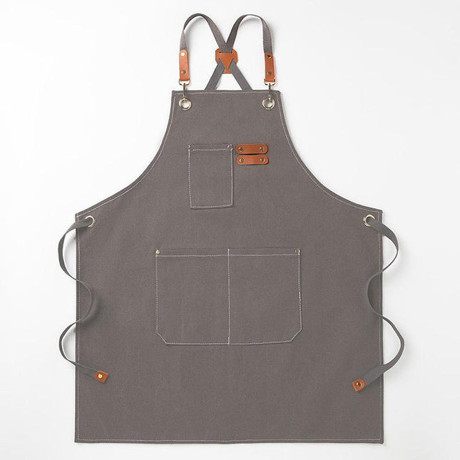 Grey 16-ounce Heavy-Duty Canvas Apron – Durable, Waterproof & Oil-Resistant Kitchen Workwear for Cooking and Crafting.
