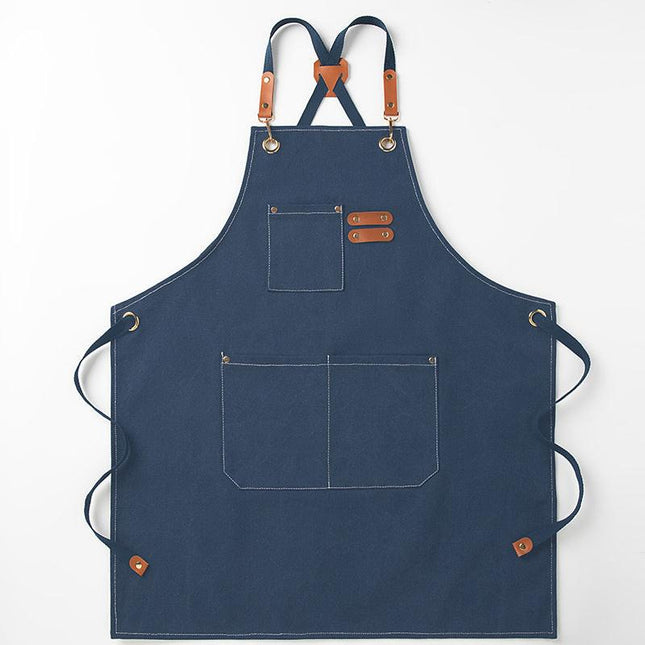 Blue 16-ounce Heavy-Duty Canvas Apron – Durable, Waterproof & Oil-Resistant Kitchen Workwear for Cooking and Crafting.