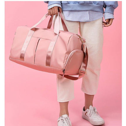 Pink Large Capacity Travel Duffel Bag – Wet & Dry Separation, Shoe Compartment, and Luggage Sleeve for Gym, Yoga, and Short Trips.