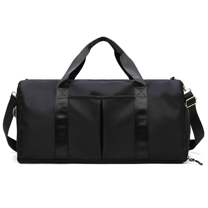 Black Large Capacity Travel Duffel Bag – Wet & Dry Separation, Shoe Compartment, and Luggage Sleeve for Gym, Yoga, and Short Trips.