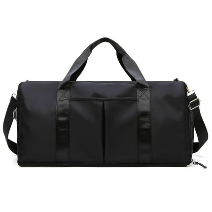 Black Large Capacity Travel Duffel Bag – Wet & Dry Separation, Shoe Compartment, and Luggage Sleeve for Gym, Yoga, and Short Trips.
