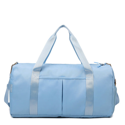 Blue Large Capacity Travel Duffel Bag – Wet & Dry Separation, Shoe Compartment, and Luggage Sleeve for Gym, Yoga, and Short Trips.
