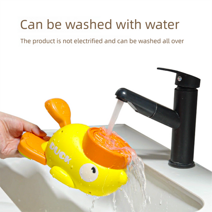 Yellow Interactive Duck-Shaped Automatic Pet Feeder – Smart Treat Dispenser for Cats & Dogs with 3 Adjustable Port Sizes.