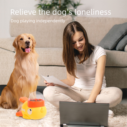Yellow Interactive Duck-Shaped Automatic Pet Feeder – Smart Treat Dispenser for Cats & Dogs with 3 Adjustable Port Sizes.