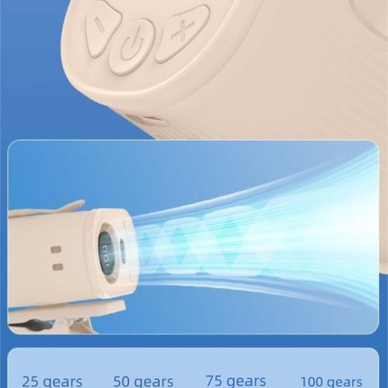 Beige High-Speed Mini Clip Fan with 360° Rotation – Portable, Rechargeable & Multi-Functional Cooling Solution.