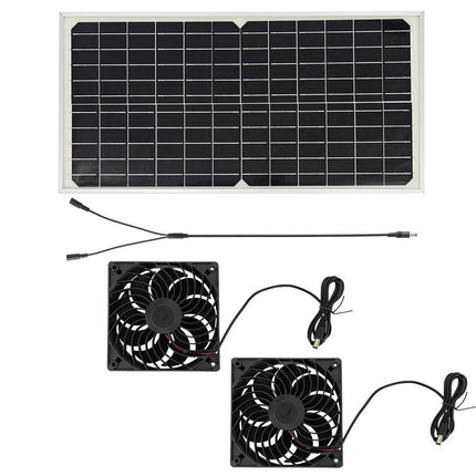 Solar Panel Fan Kit – 16W Monocrystalline Solar Powered Ventilation System with Dual Fans.