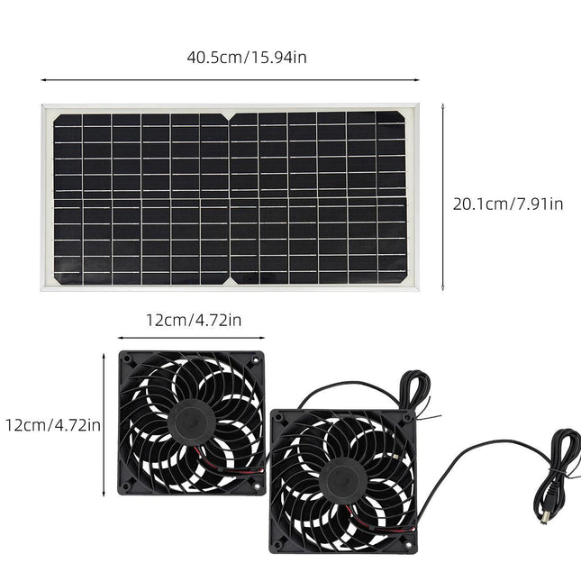 Solar Panel Fan Kit – 16W Monocrystalline Solar Powered Ventilation System with Dual Fans.
