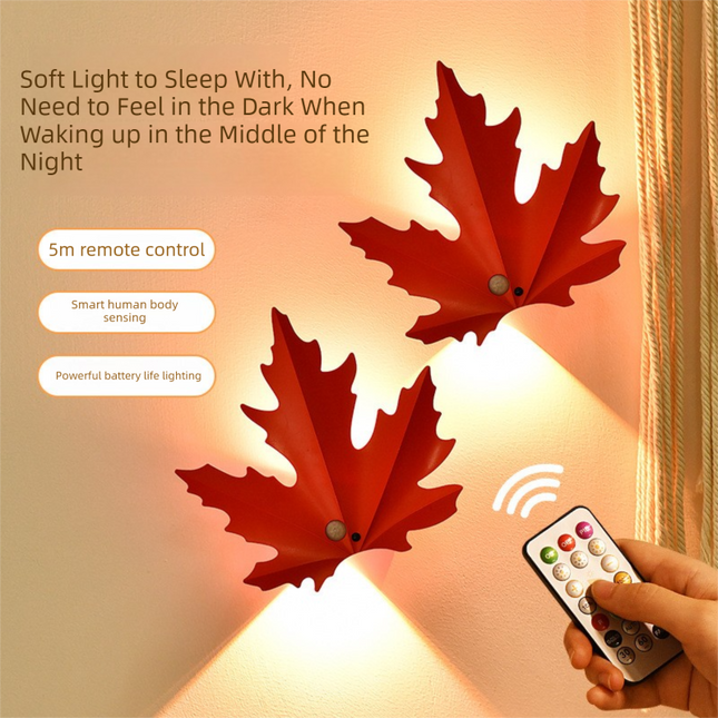 2 Pcs Maple Leaf Smart Motion-Sensing LED Night Light – Magnetic & Self-Adhesive.