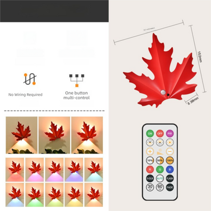 2 Pcs Maple Leaf Smart LED Night Light – Battery-Powered Motion Sensor with Remote Control & Color Changing.