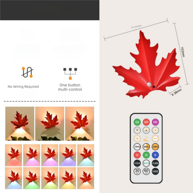 2 Pcs Maple Leaf Smart LED Night Light – Battery-Powered Motion Sensor with Remote Control & Color Changing.