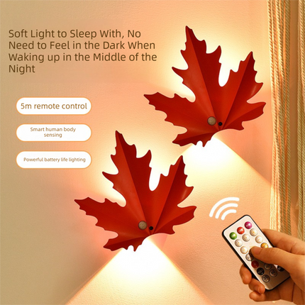 2 Pcs Maple Leaf Smart LED Night Light – Battery-Powered Motion Sensor with Remote Control & Color Changing.