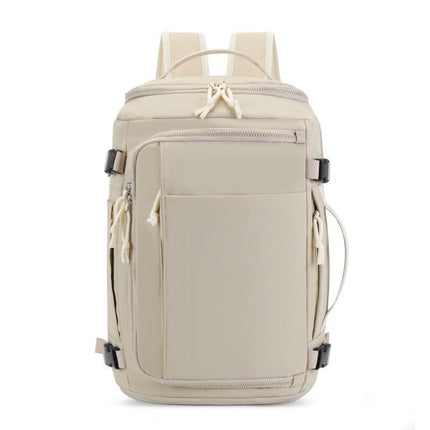 Beige Stylish & Spacious Backpack – Lightweight, Expandable Travel & Daily Use Rucksack (31×20×43cm).